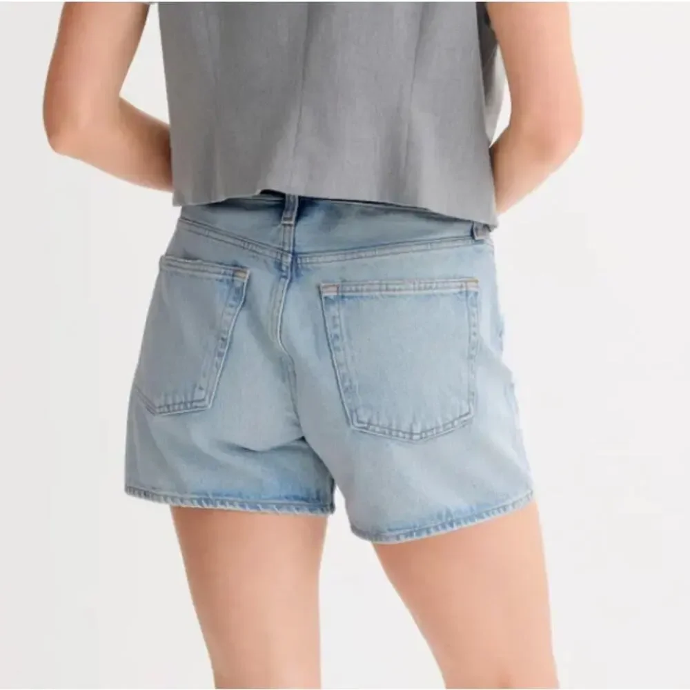 Agolde Light Blue Parker Long Shorts SIZE 28 Button Fly Rigid High Rise $148